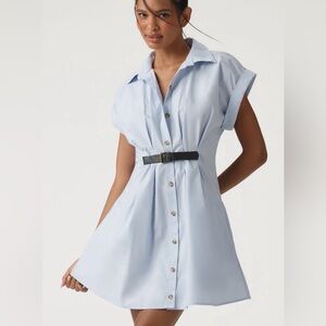 Anthropologie Faye Blue Belted Shirt Dress Large NWT
